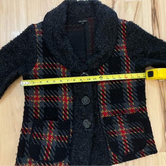 Coco+Carmen Women’s Grey Wool Blend Plaid V-Neck Cardigan Sweater Jacket Sz S/M - Picture 8 of 10